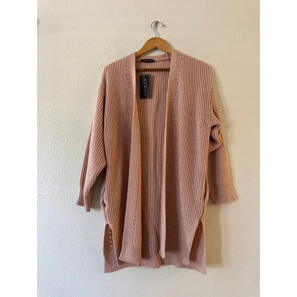 NEW CCK Style Wool-Blend Cardigan M/38 Pink Open Front Long Sleeve Pocket NWT - Picture 4 of 11